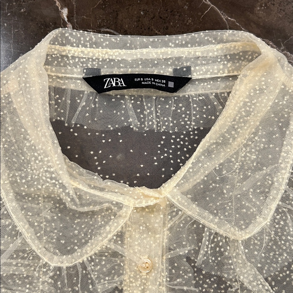 Zara Sheer Cream Blouse with Polka Dots - Picture 2 of 10